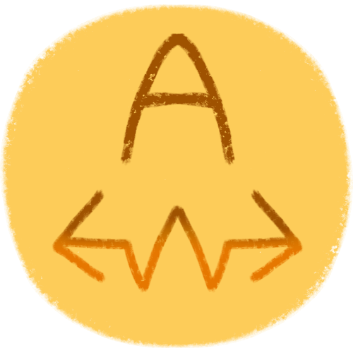 A yellow circle with an A. underneath the A is a symbol of a two ended arrow usually attributed with schizophrenia.